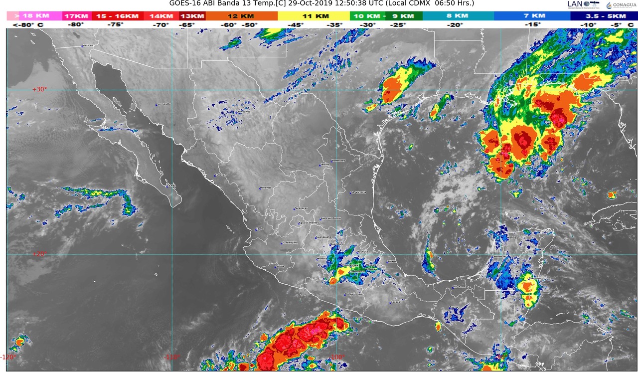 Se prevén lluvias muy fuertes en Oaxaca y Chiapas y fuertes en Michoacán, Guerrero, Estado de México, Puebla, Veracruz y Tabasco