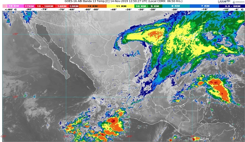 Hoy se pronostican lluvias de muy fuertes a intensas en zonas de Oaxaca, Chiapas, Veracruz y Tabasco