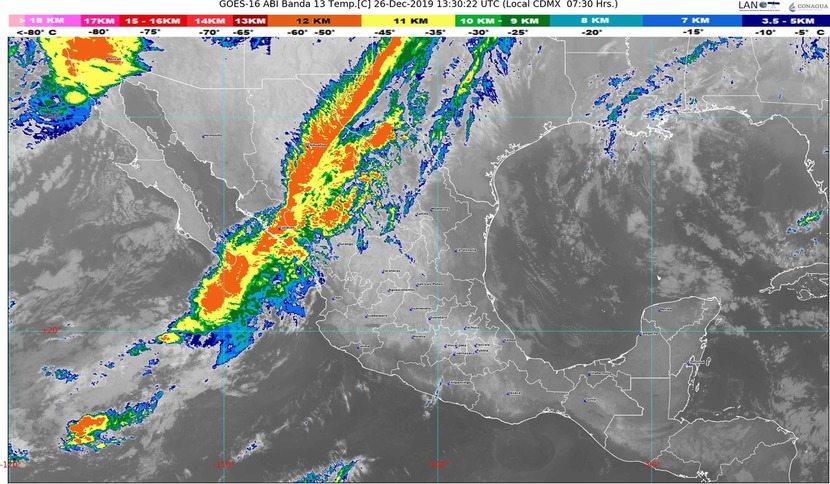 En el noroeste de México prevén lluvias, rachas de viento fuerte, descenso de temperatura y nevadas o aguanieve