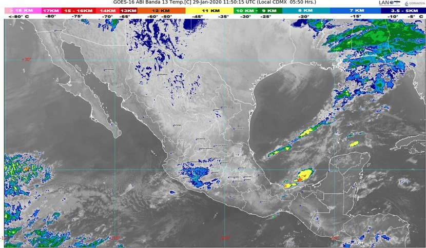 En Campeche, Chiapas, Oaxaca, Puebla, Quintana Roo, Tabasco, Veracruz y Yucatán se prevén lluvias fuertes