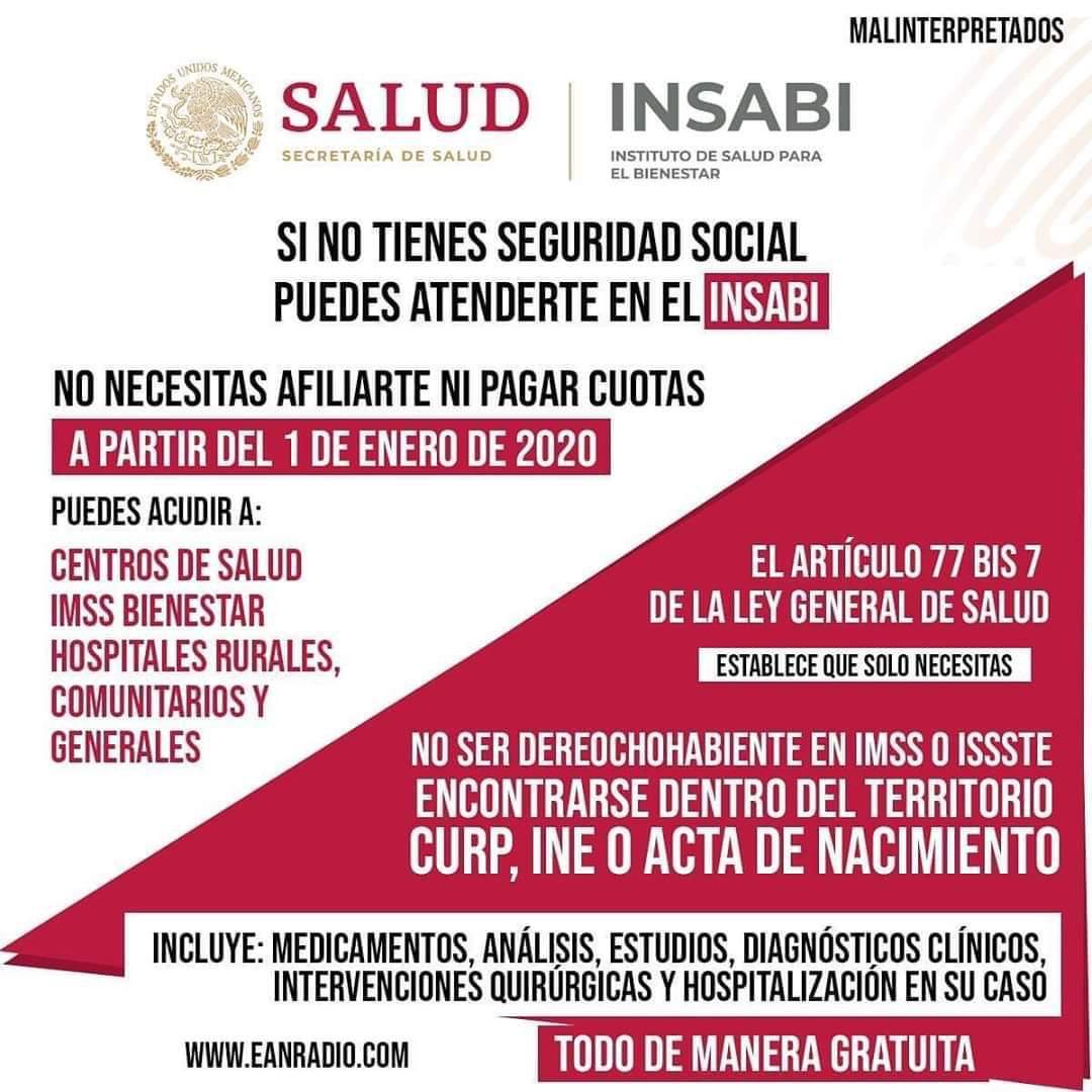 Si no tienes seguro social puedes atenderte en el INSABI
