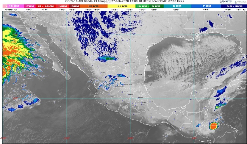 El Frente Frío Número 41 se desplaza lentamente al oriente de la Península de Yucatán y se disipa