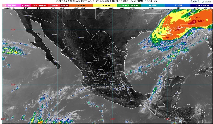 Chubascos y lluvias aisladas en zonas del noreste, centro, oriente y sureste de México; 26 entidades superarán 35 °C