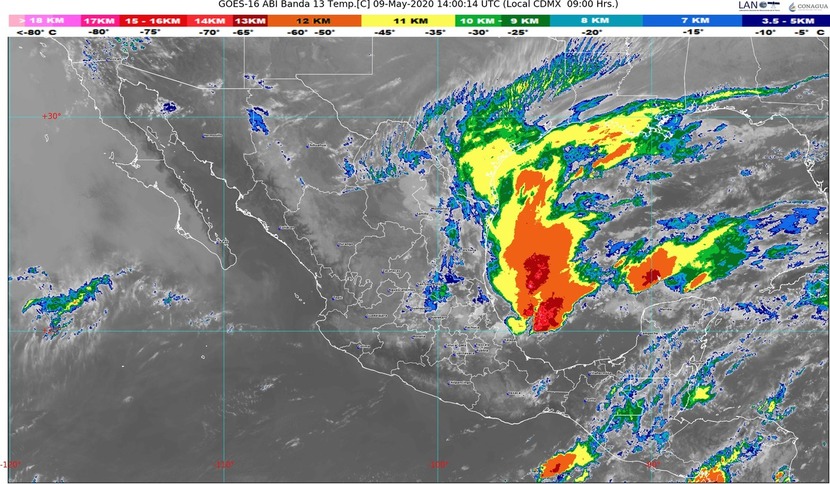 Lluvias en Nuevo León, Tamaulipas, Puebla y Veracruz; posibles trombas marinas en costas de Tamaulipas, Veracruz, Campeche y Yucatán