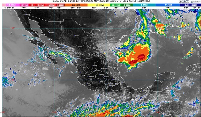 Lluvias y tolvaneras para Coahuila, Nuevo León, San Luis Potosí y Tamaulipas; temperaturas de 35 °C en casi en todo México