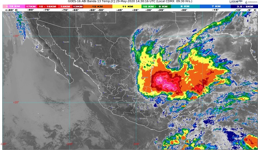 Baja presión con potencial ciclónico en el Pacífico, provoca lluvias torrenciales en Oaxaca, Chiapas, Hidalgo, Puebla, San Luis Potosí, Tabasco y Tamaulipas