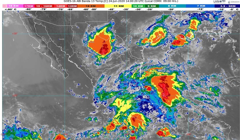 Siguen las lluvias en noreste, oriente, occidente, sur y sureste de México; riesgo de tornados en Coahuila, Nuevo León y Tamaulipas