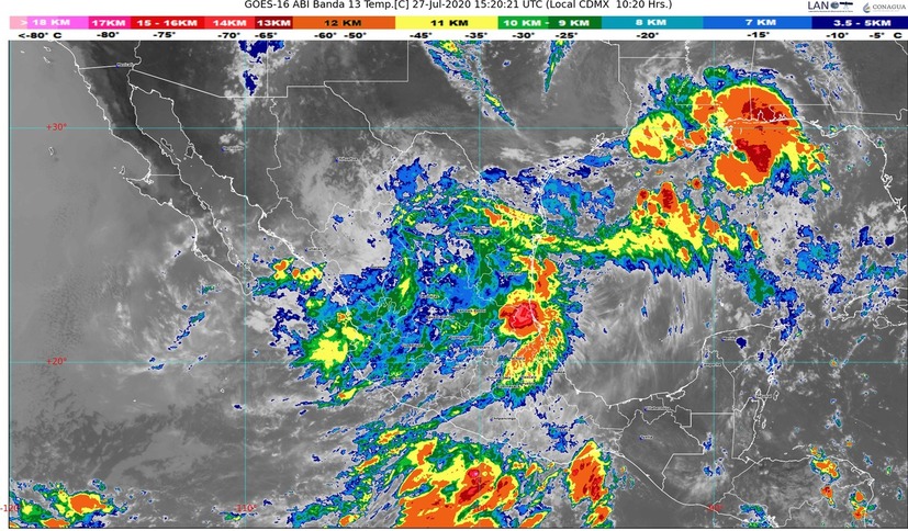 La depresión tropical Hanna, generará lluvias de fuertes a intensas en el norte y noreste de México