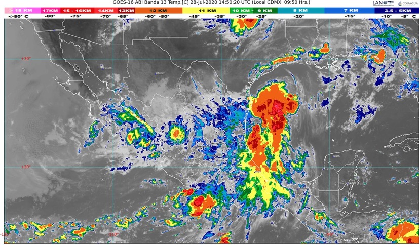 Lluvias intensas en Durango, Jalisco, Nuevo León, San Luis Potosí, Sinaloa, Tamaulipas y Zacatecas; Onda Tropical 22 sobre estados del sur y sureste mexicano