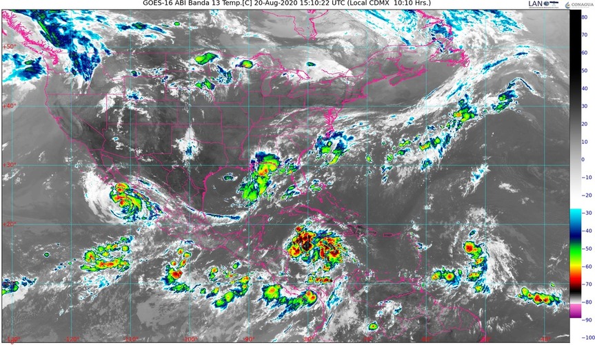 Genevieve provoca lluvias torrenciales en BCS; en el Mar Caribe se formó Depresión Tropical 14 y va a la Península de Yucatán