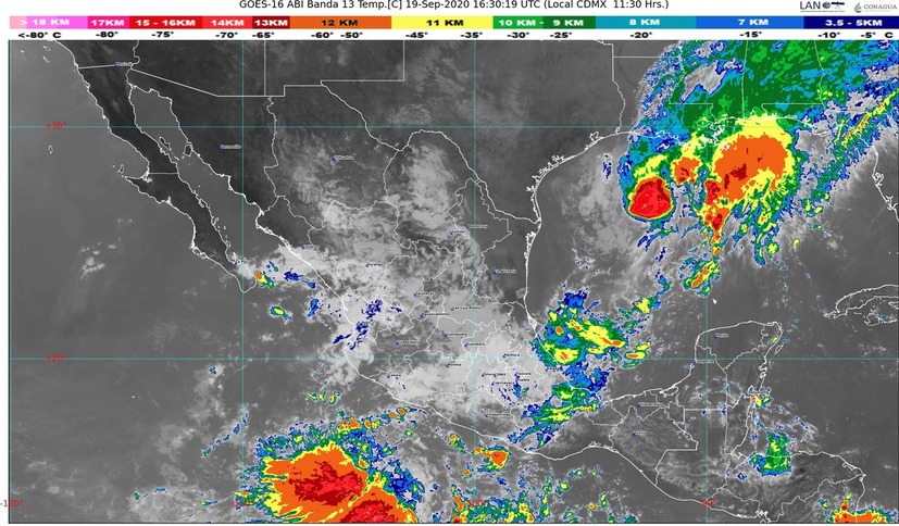 Lluvias intensas con descargas eléctricas y granizadas para Chiapas, Tabasco, Tamaulipas y Veracruz
