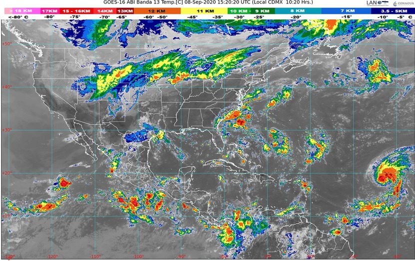 En Chiapas y San Luis Potosí, lluvias intensas con descargas eléctricas; entra Frente Frío Número 2 con rachas de viento de 50 km/h en norte de México