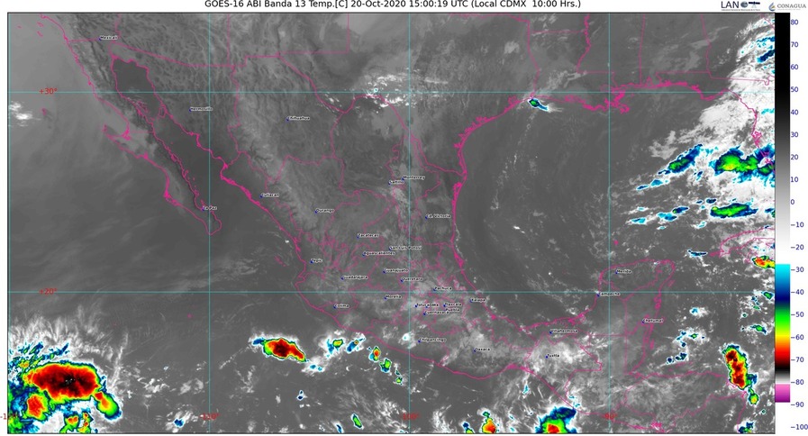 Lluvias en el sur y en vertiente del Golfo de México; zona de baja presión en trayectoria a la Península de Yucatán
