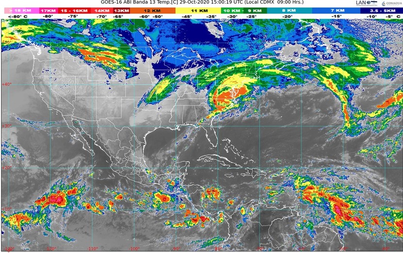 Lluvias torrenciales en Chiapas, Oaxaca, Tabasco y Veracruz; heladas, nieve o aguanieve en norte y centro de México