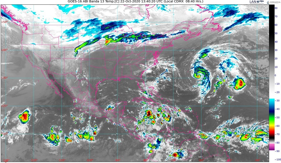 Temperaturas de -5 a 0 °C y helada en montañas de Chihuahua, Durango y Estado de México; península de Yucatán y sureste con lluvia