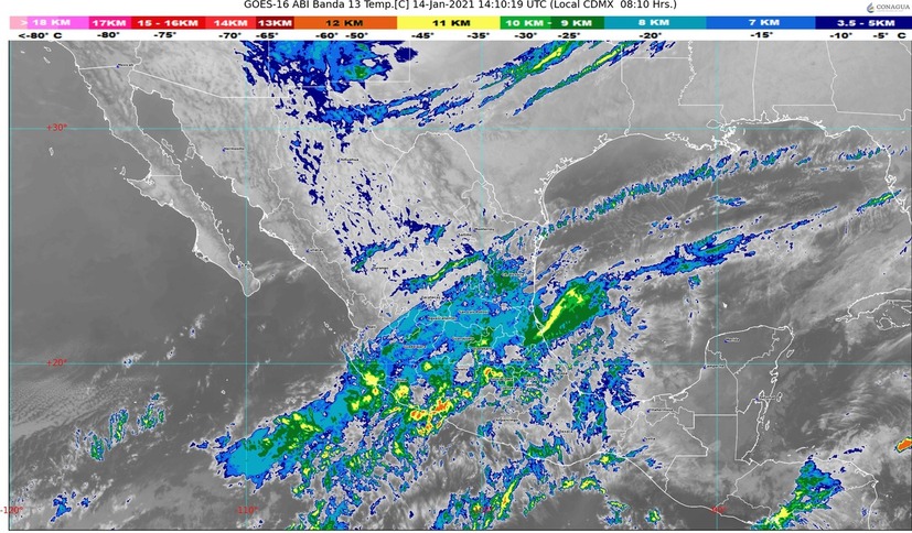Temperaturas mínimas de -15 a -10 °C esta mañana en zonas montañosas de Chihuahua y Durango; lluvia en el sureste
