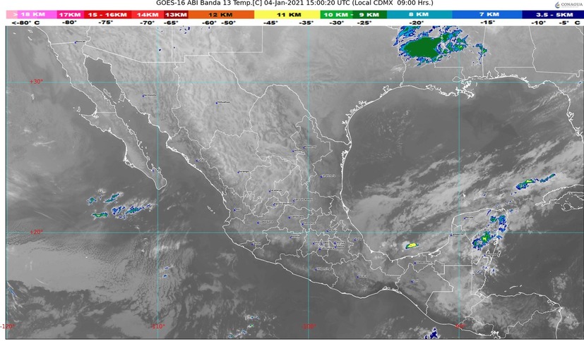 Lluvias intensas en sur de Veracruz, Chiapas y Tabasco; ambiente muy frío en el Valle de México, norte y centro del país